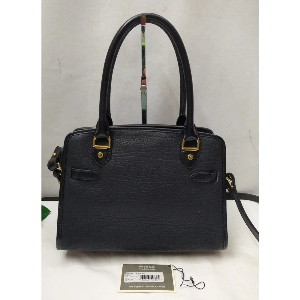 Doney & Bourke Black Leather Double Handles Zipper Satchel Bag - VTG_2